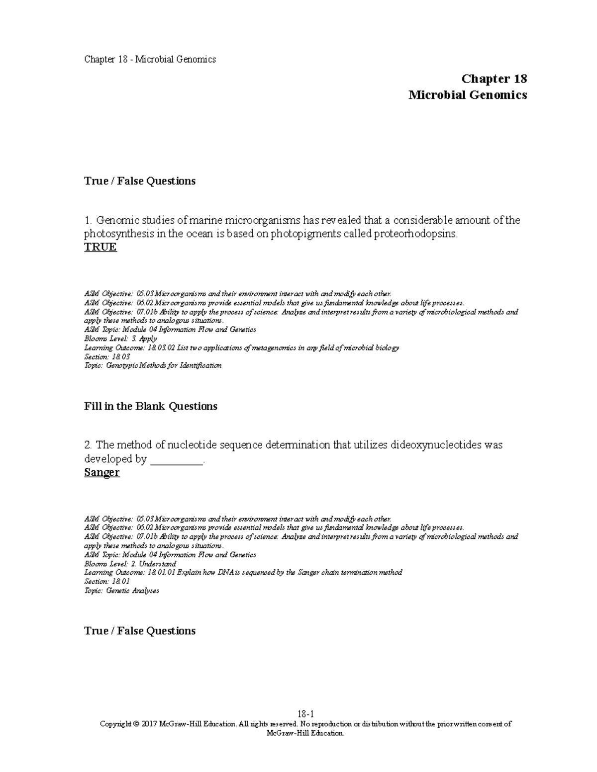 Chap018 - Prescotts 10th Ed. - Chapter 18 Microbial Genomics True ...