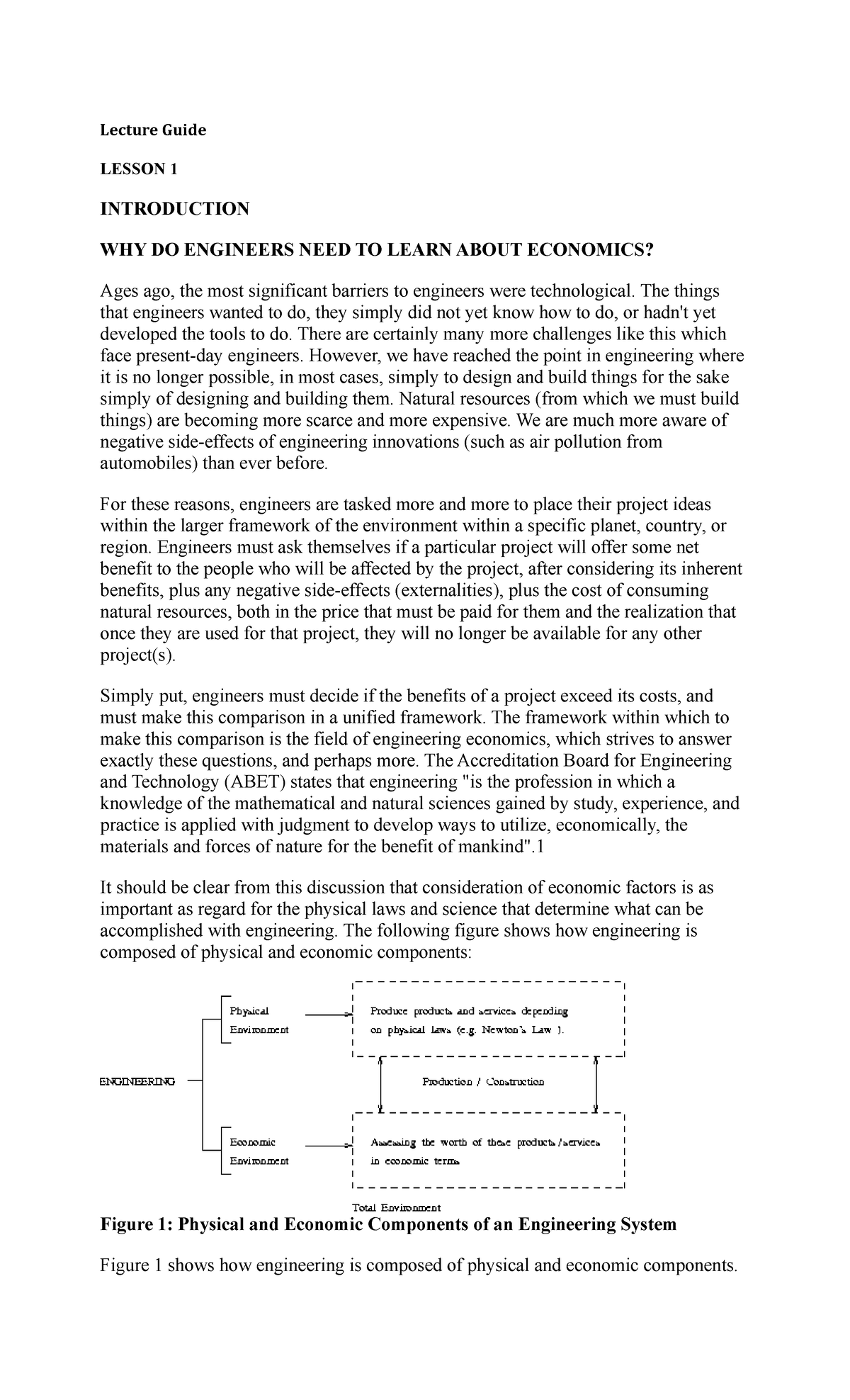 Chapter 1 engg economy Lecture Guide LESSON 1 INTRODUCTION WHY DO