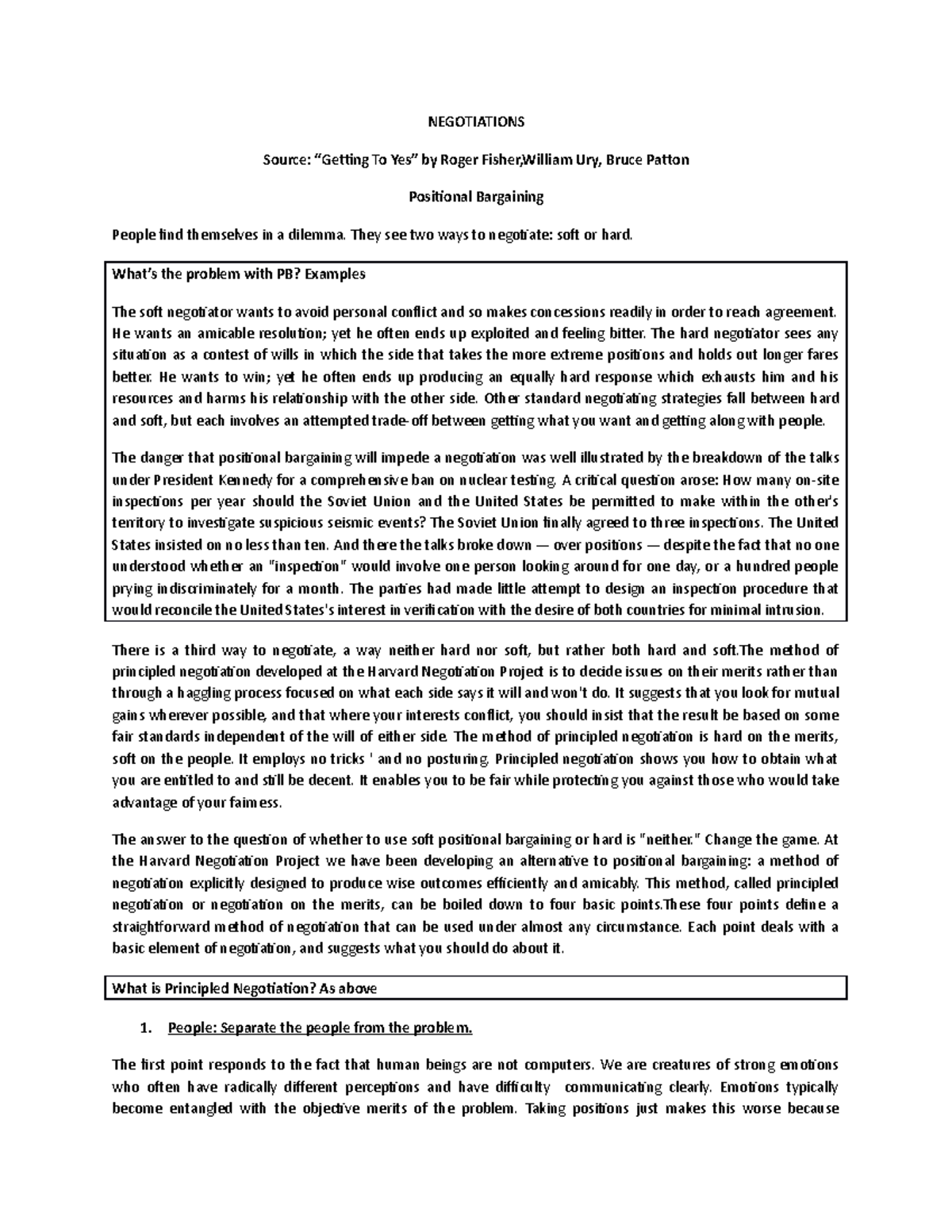Negotiation-Key Ideas - NEGOTIATIONS Source: “Getting To Yes” by Roger ...