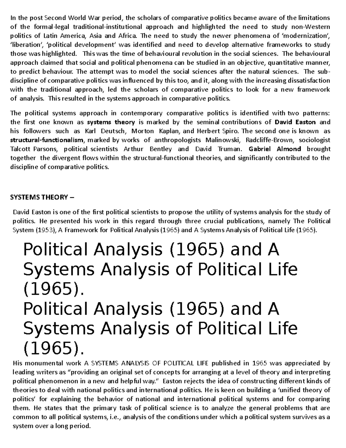 Systems AND Structural Functional Approach Political science Delhi University Studocu