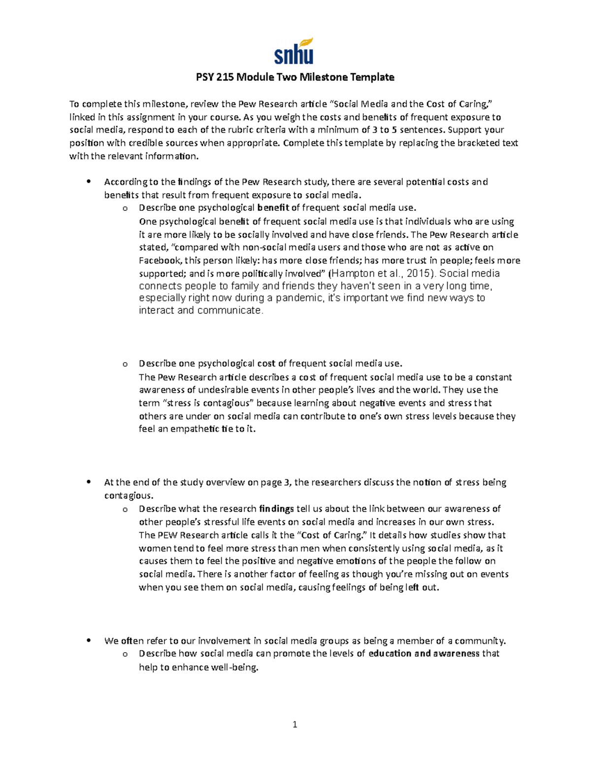 PSY 215 Module Two Milestone Template - As you weigh the costs and ...