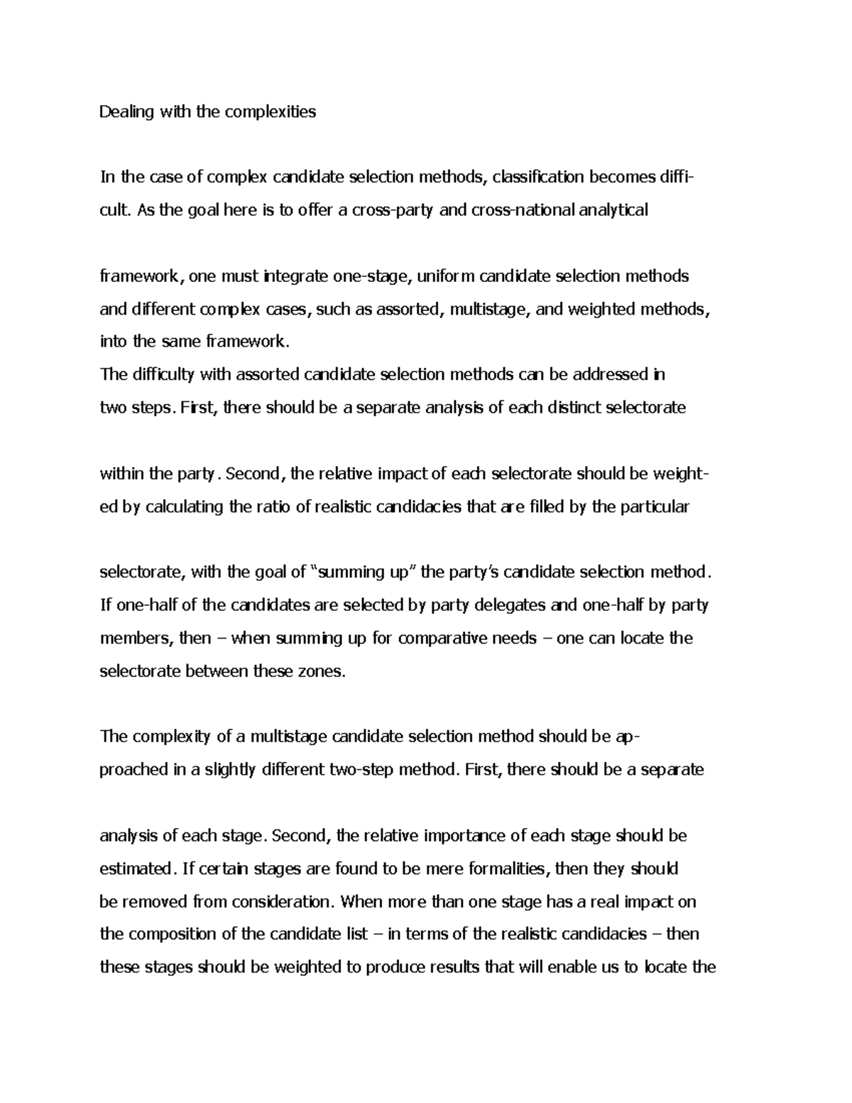 POLITICAL SCIENCE - Dealing with the complexities In the case of ...