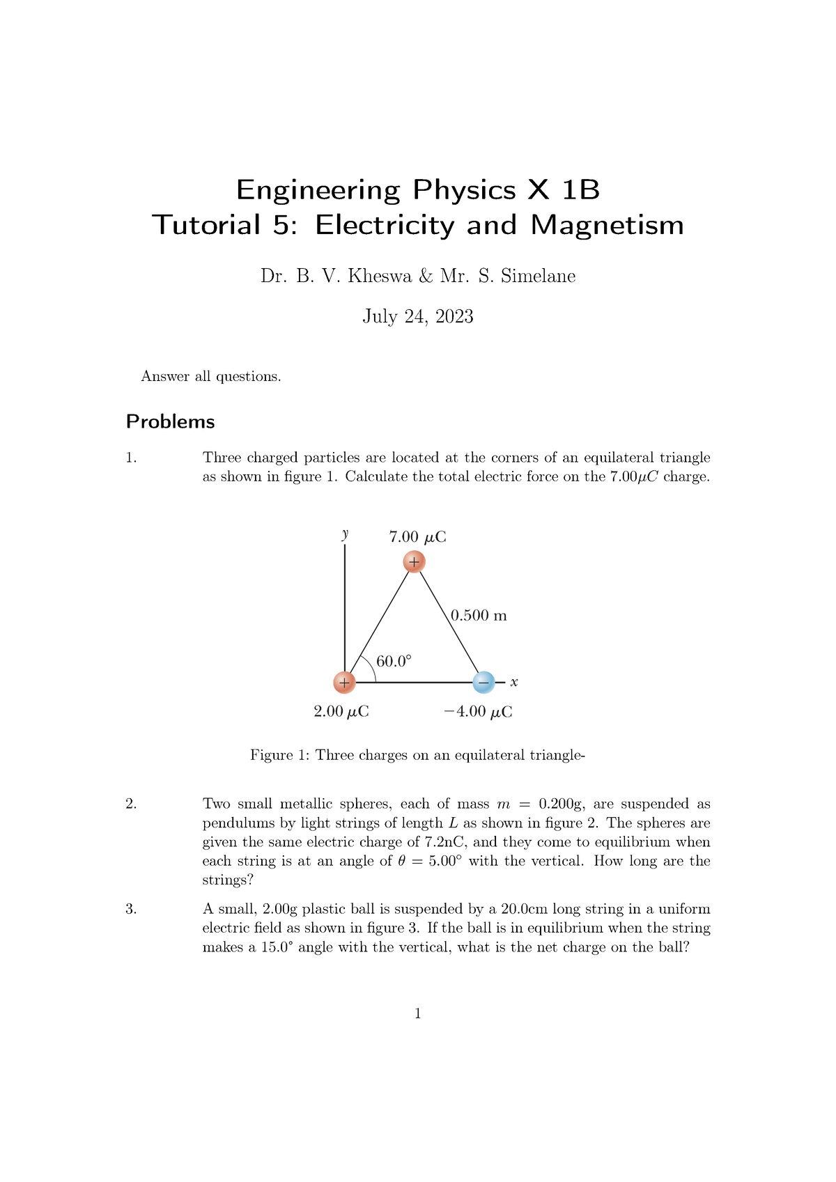 Tutorial 4 - Electricity And Magnetism - Engineering Physics X 1B ...