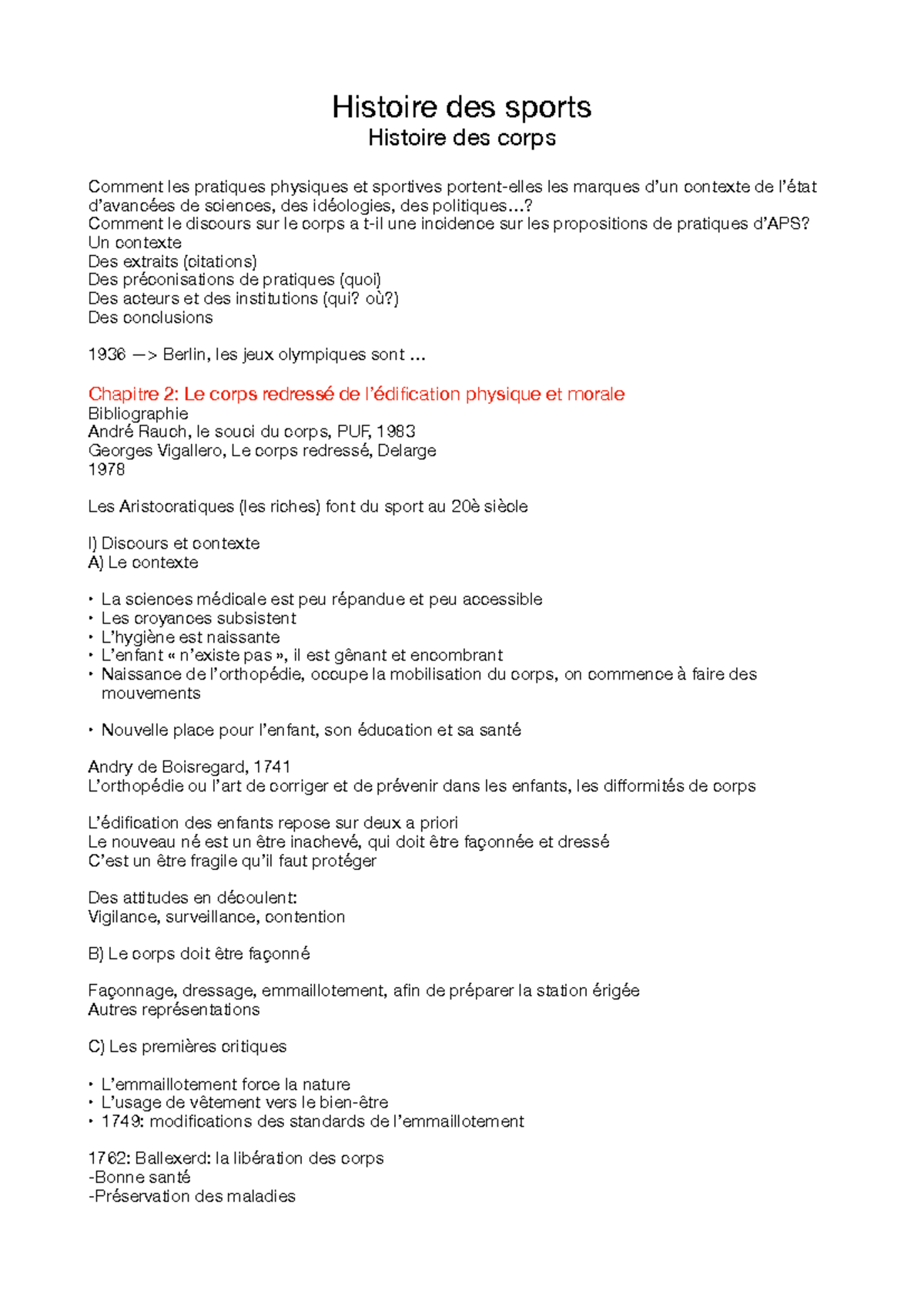 Charpitre 2 cours Histoire des sports Histoire des corps Comment — free download