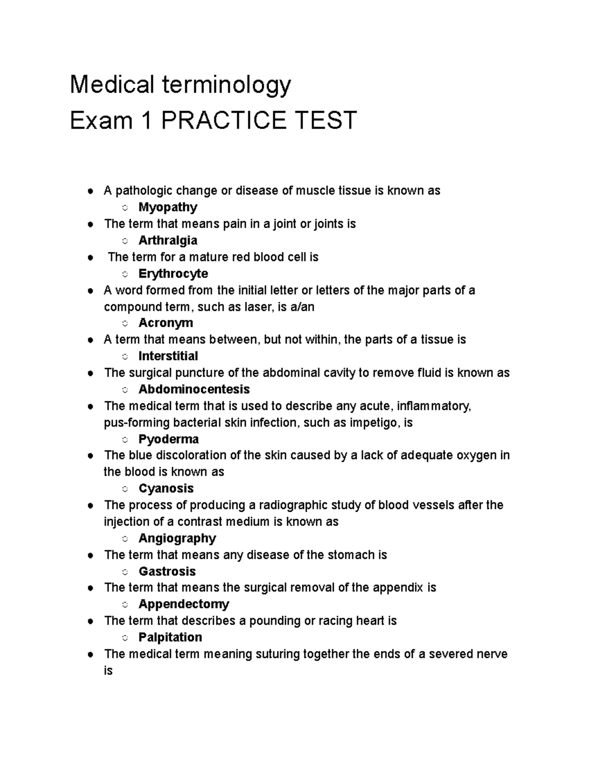 assignment 6 test yourself medical terminology