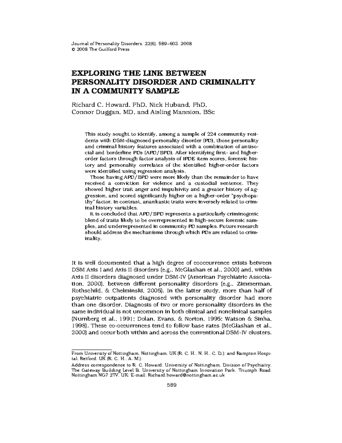 Jpd Dec 08 - Bio - Journal of Personality Disorders, 22(6), 589–603 ...
