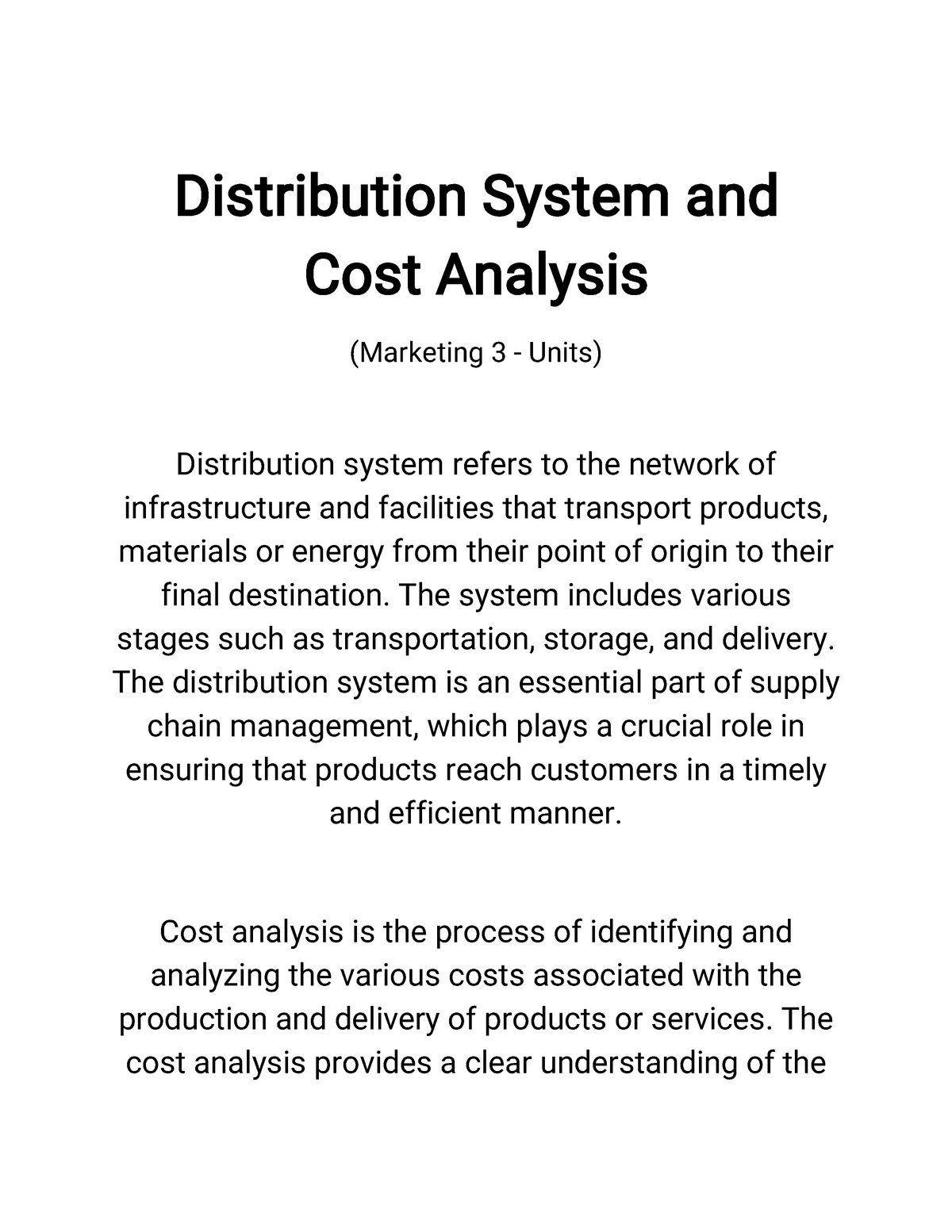 distribution-system-and-cost-analysis-marketing-3-units-distribution