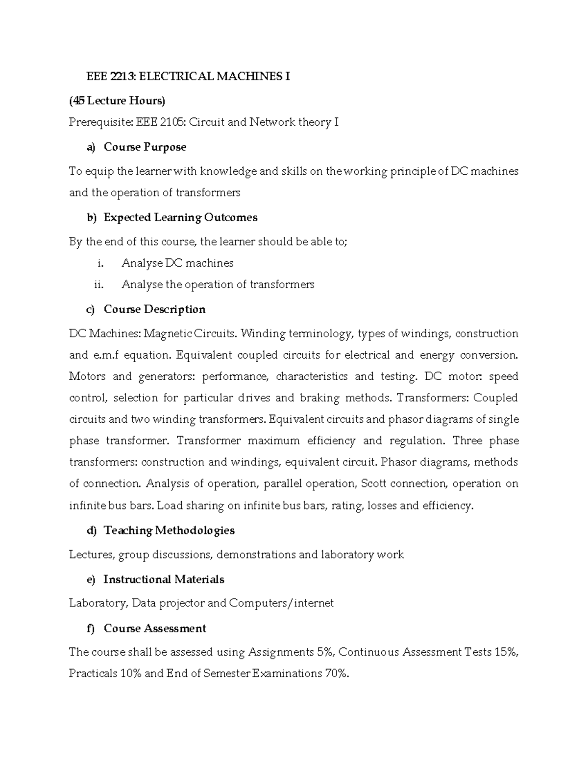 EEE 2213 Course outline and Introduction - EEE 2213: ELECTRICAL ...
