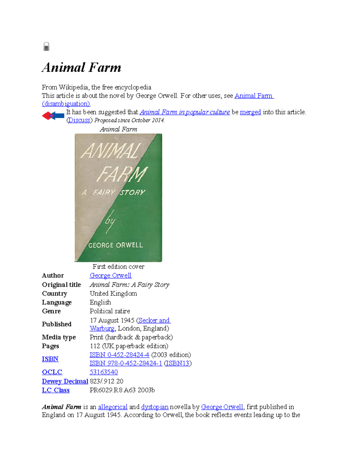 Animal Farm full summary - Animal Farm From Wikipedia, the free ...