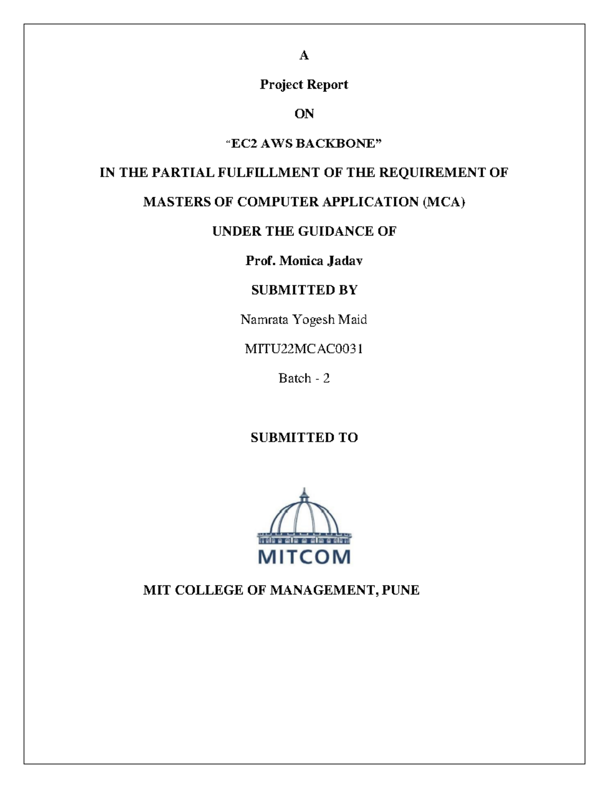 EC2 AWS Backbone Report 240423 104035 - A Project Report ON “EC2 AWS ...