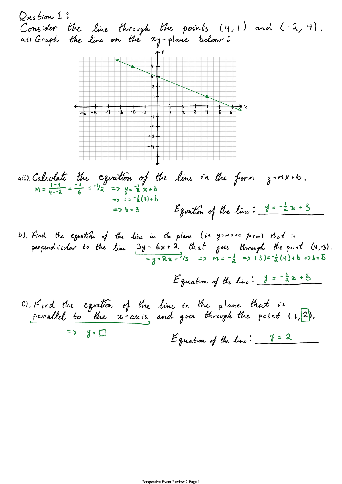 Perspective Study Guide Solutions - Question 1 : Consider the line ...