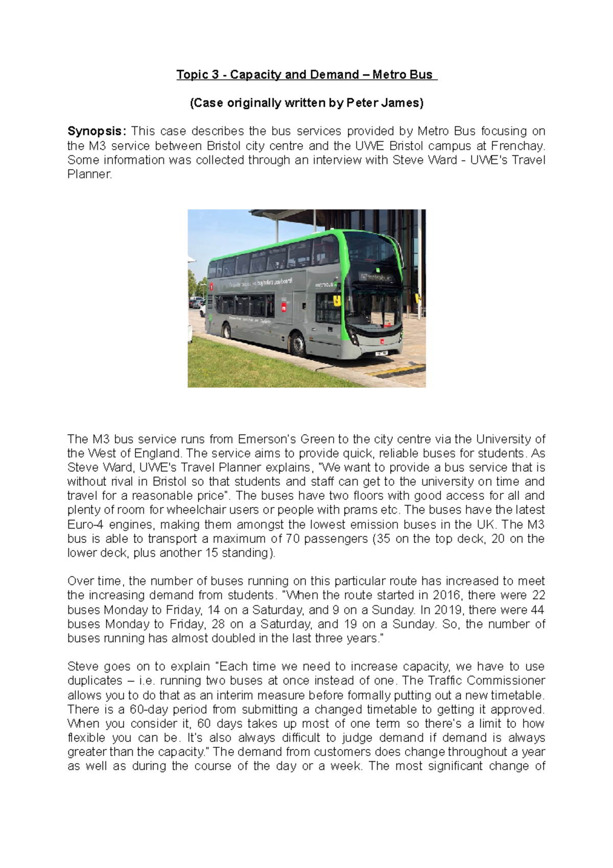 Seminar Case Study - Topic 3 - Capacity and Demand Metro Bus - Topic 3 ...