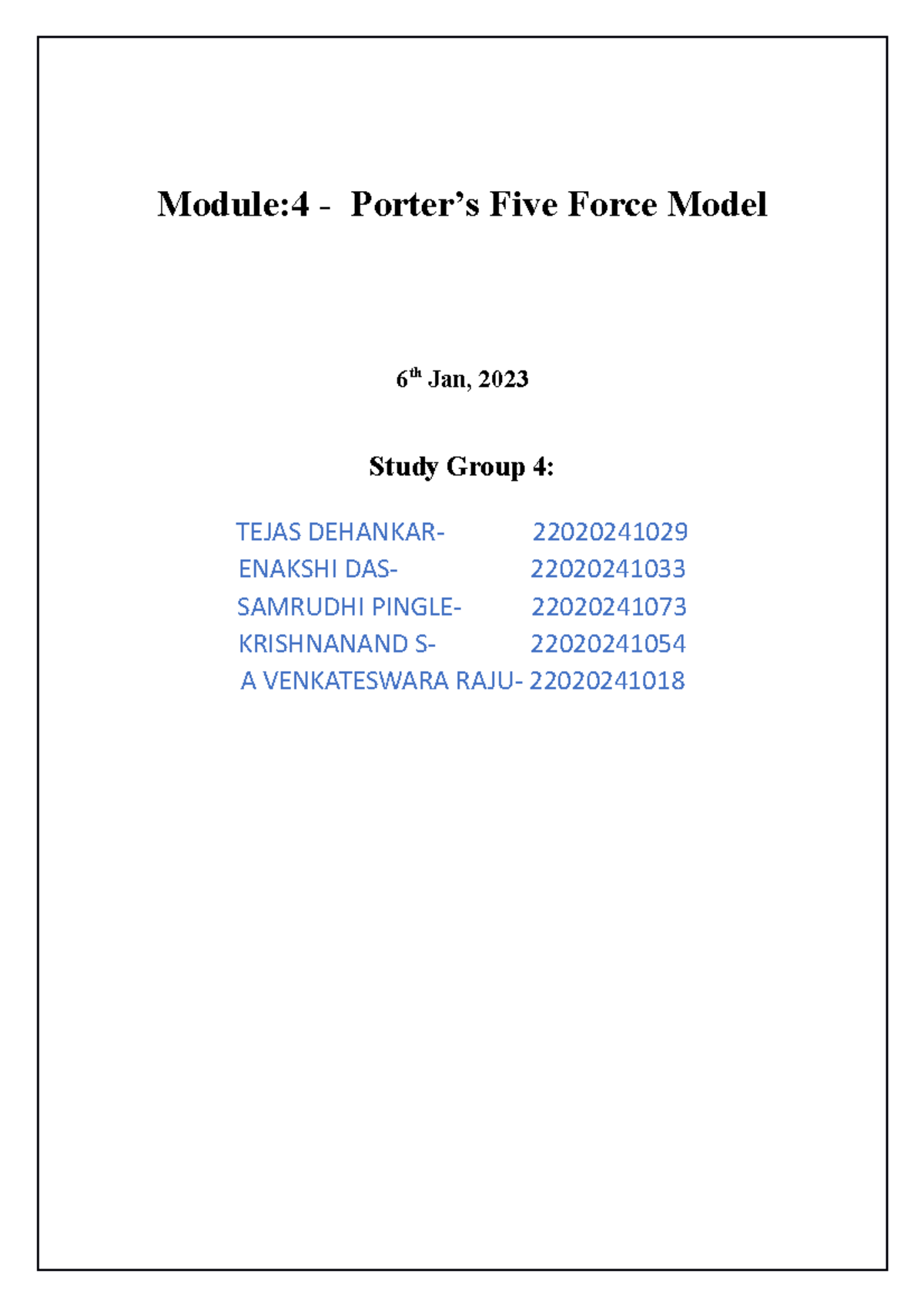Porters five forces Study Group 4 - Module:4 - Porter’s Five Force ...
