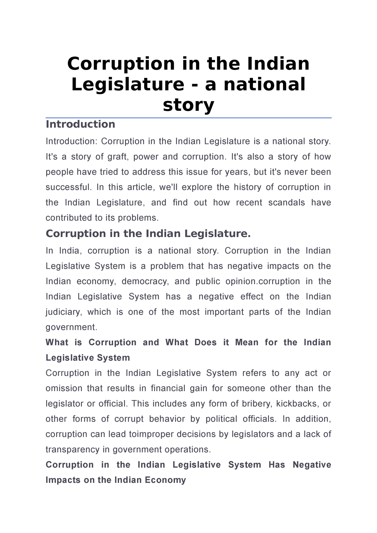 indian legislature essay