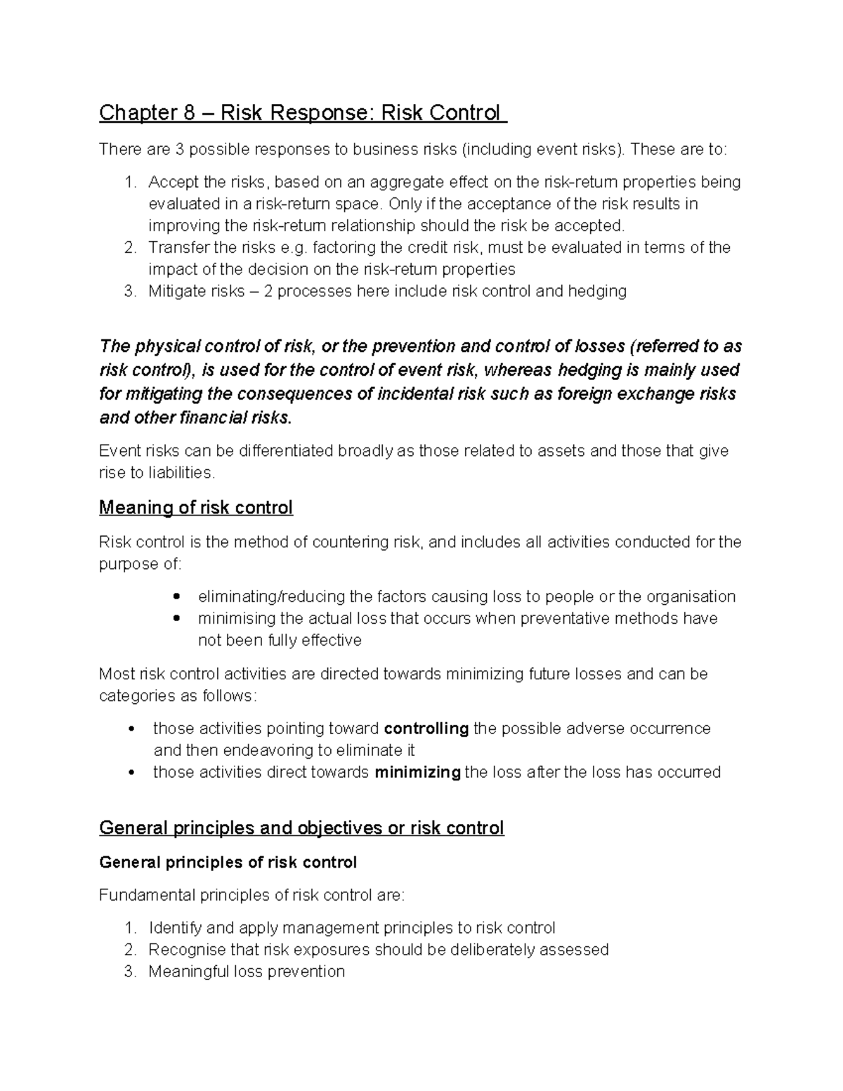 Chapter 8 - Risk Response Risk Control - Chapter 8 – Risk Response ...