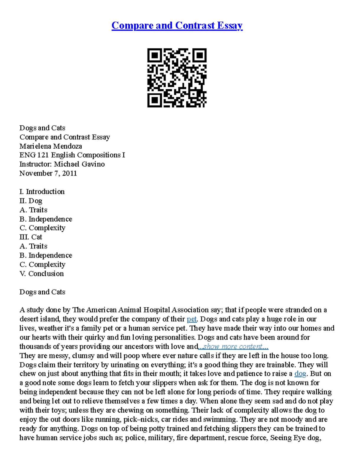 Compare And Contrast Essay Tips - Compare and Contrast Essay Dogs and ...