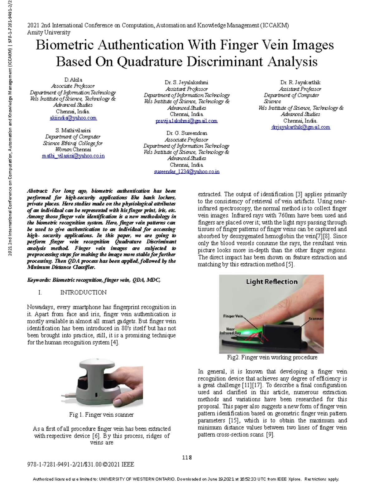 Biometric Authentication IEEE 2021 2nd International Conference on
