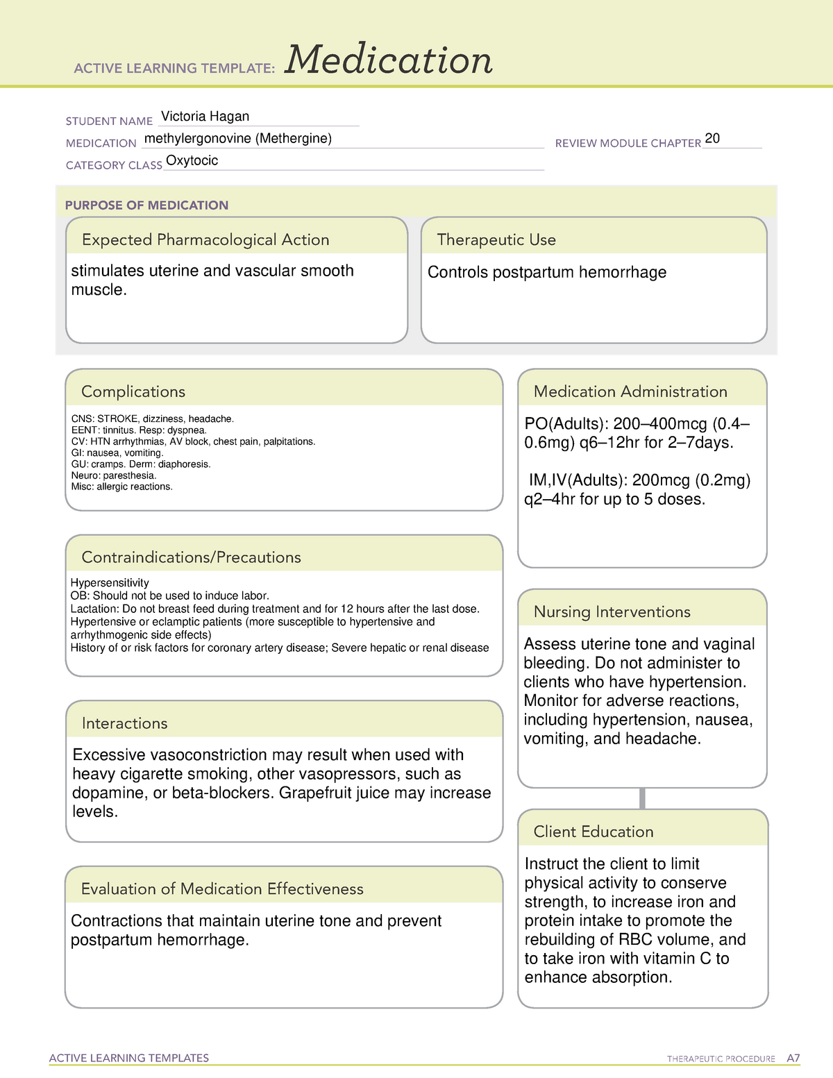 Le Plus Rapide Methylergonovine Contraindications Ati Intended For Med Cards Template
