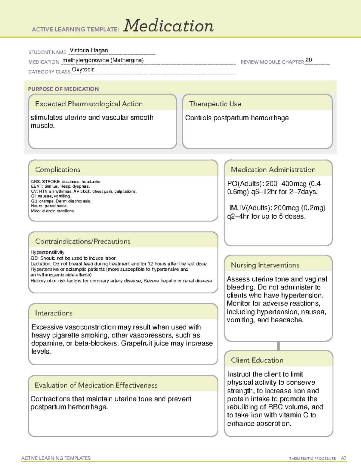 Le Plus Rapide Methylergonovine Contraindications Ati Pertaining To Medication Card Template