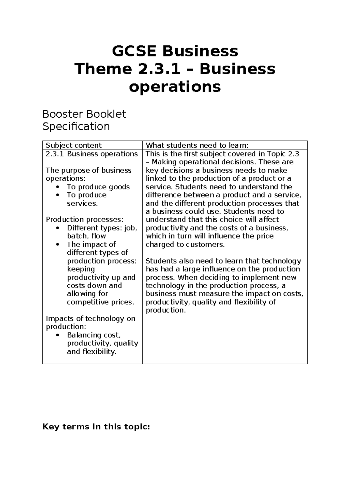 2.3.1 Business operations - GCSE Business Theme 2.3 – Business ...