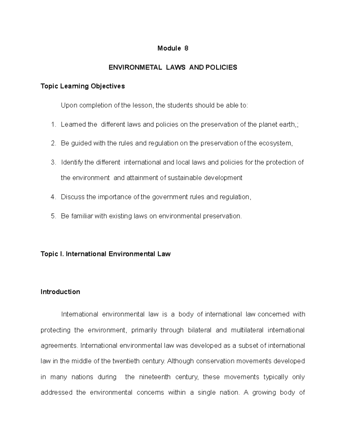 Module 8- Environmetal LAWS AND Policies- International Environmental ...