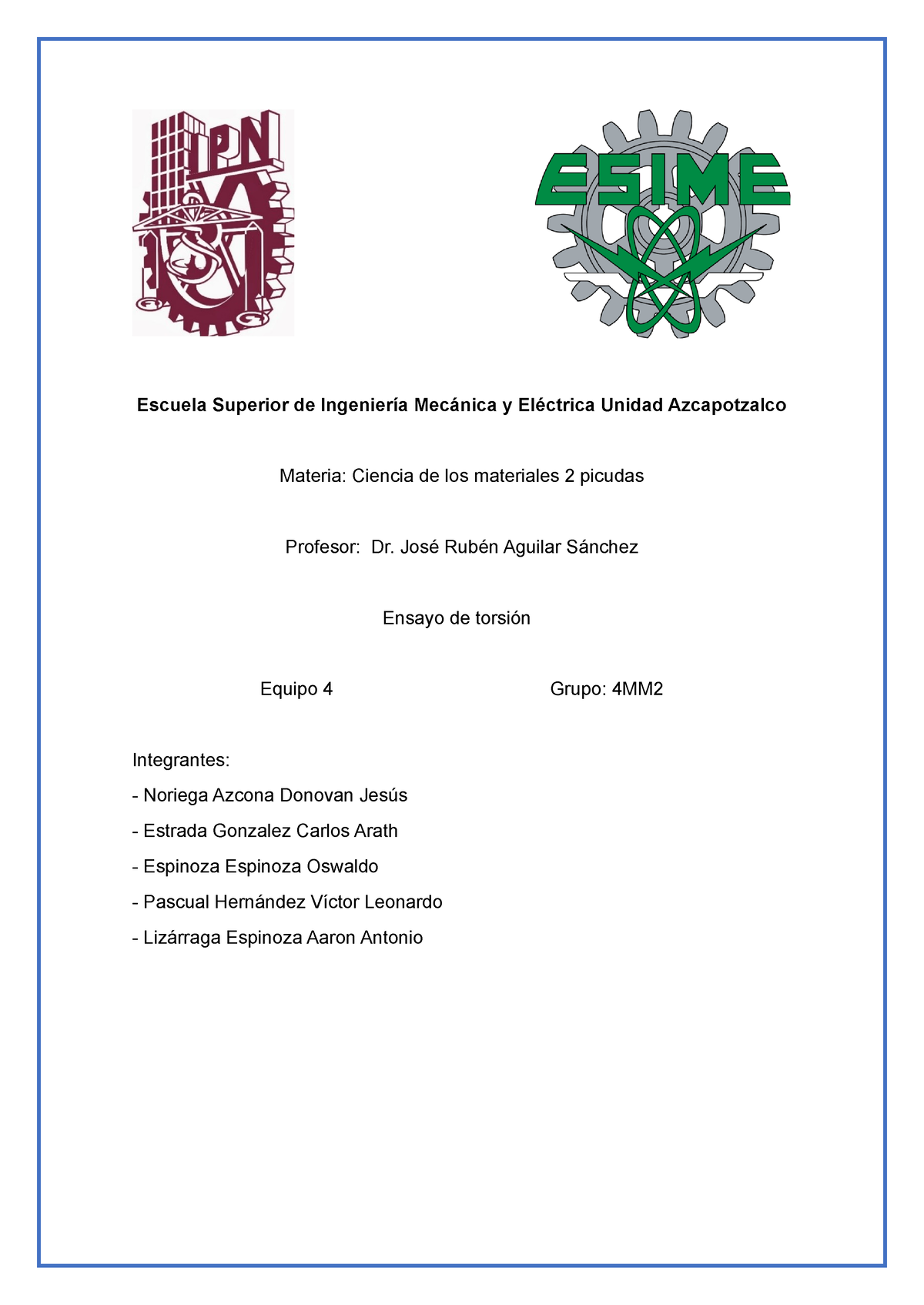 Ensayo Torsion - Practica De Ciencias De Los Materiales Esime ...