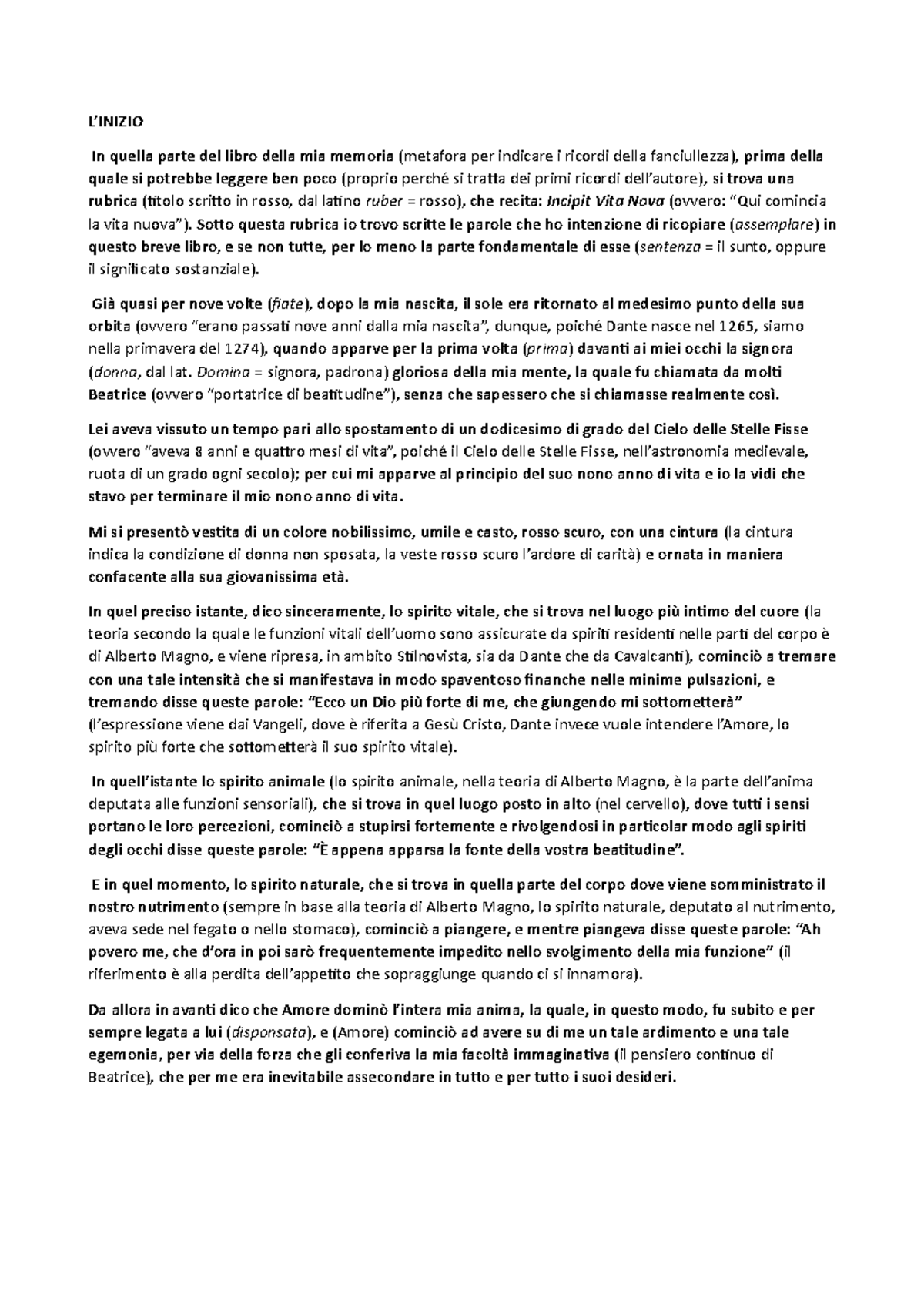 Parafrasi L’INIZIO In quella parte del