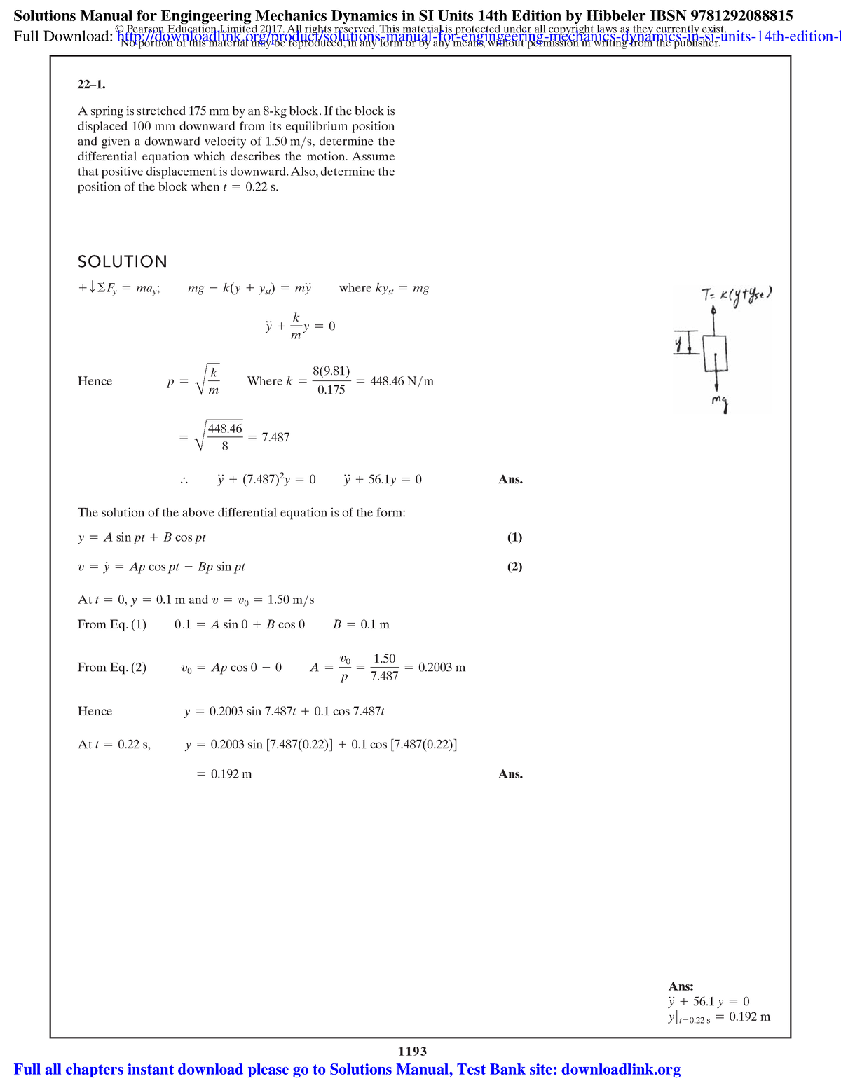 Solutions Manual For Engingeering Mechanics Dynamics In Si Units 14th ...