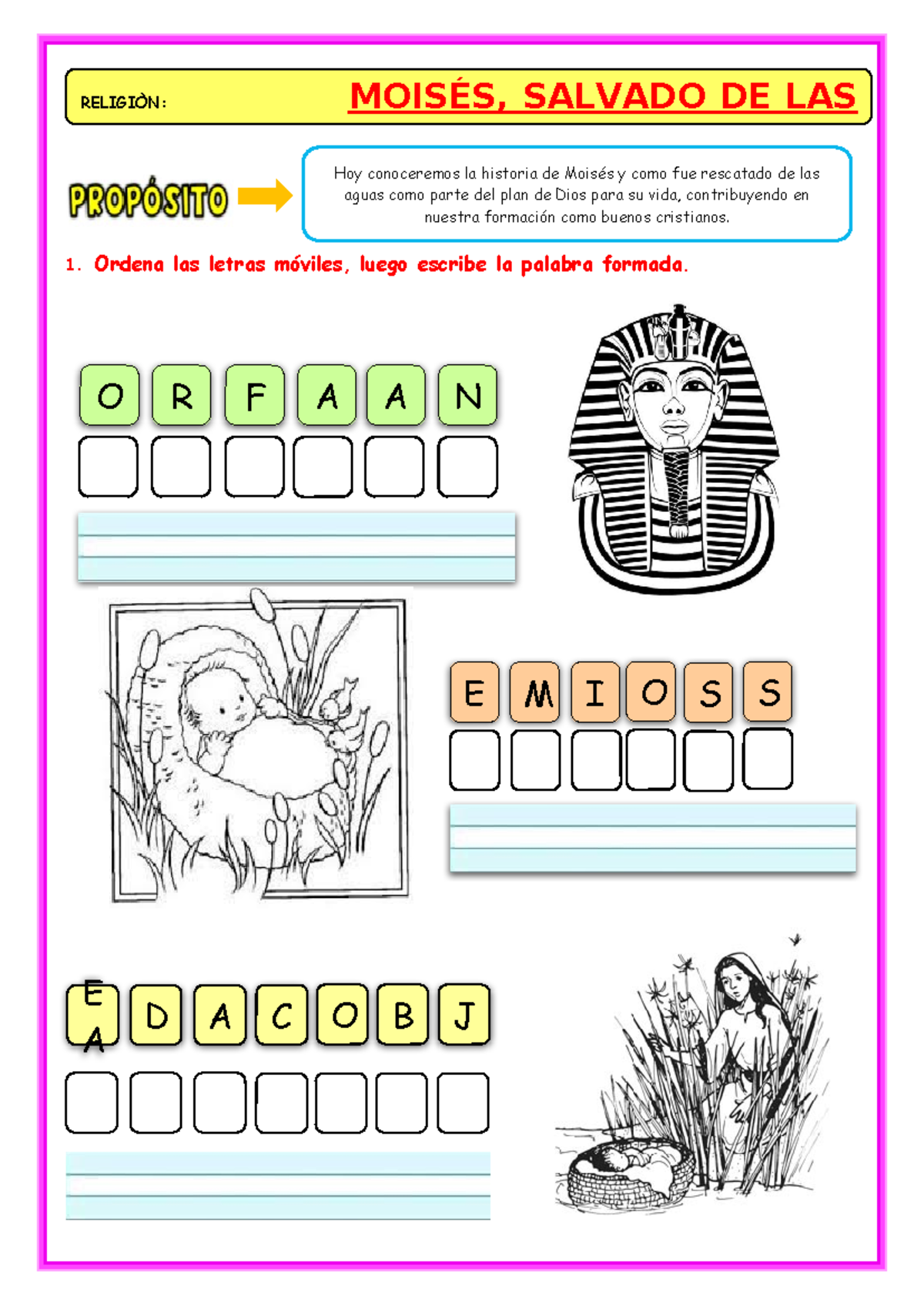 U5 S5 Ficha D2 Religión Moises - 1. Ordena las letras móviles, luego ...