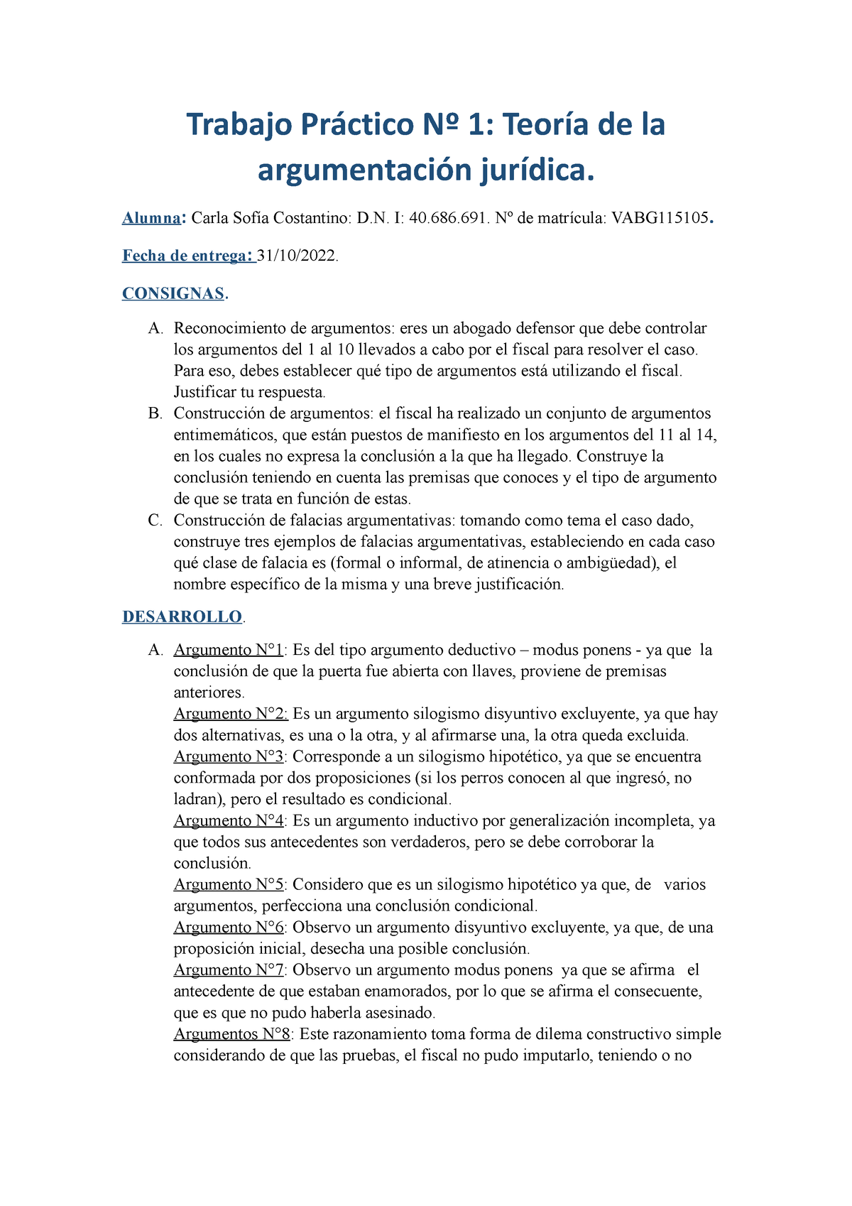 Tp Teoria De La Argumentaci N Juridica Trabajo Pr Ctico N