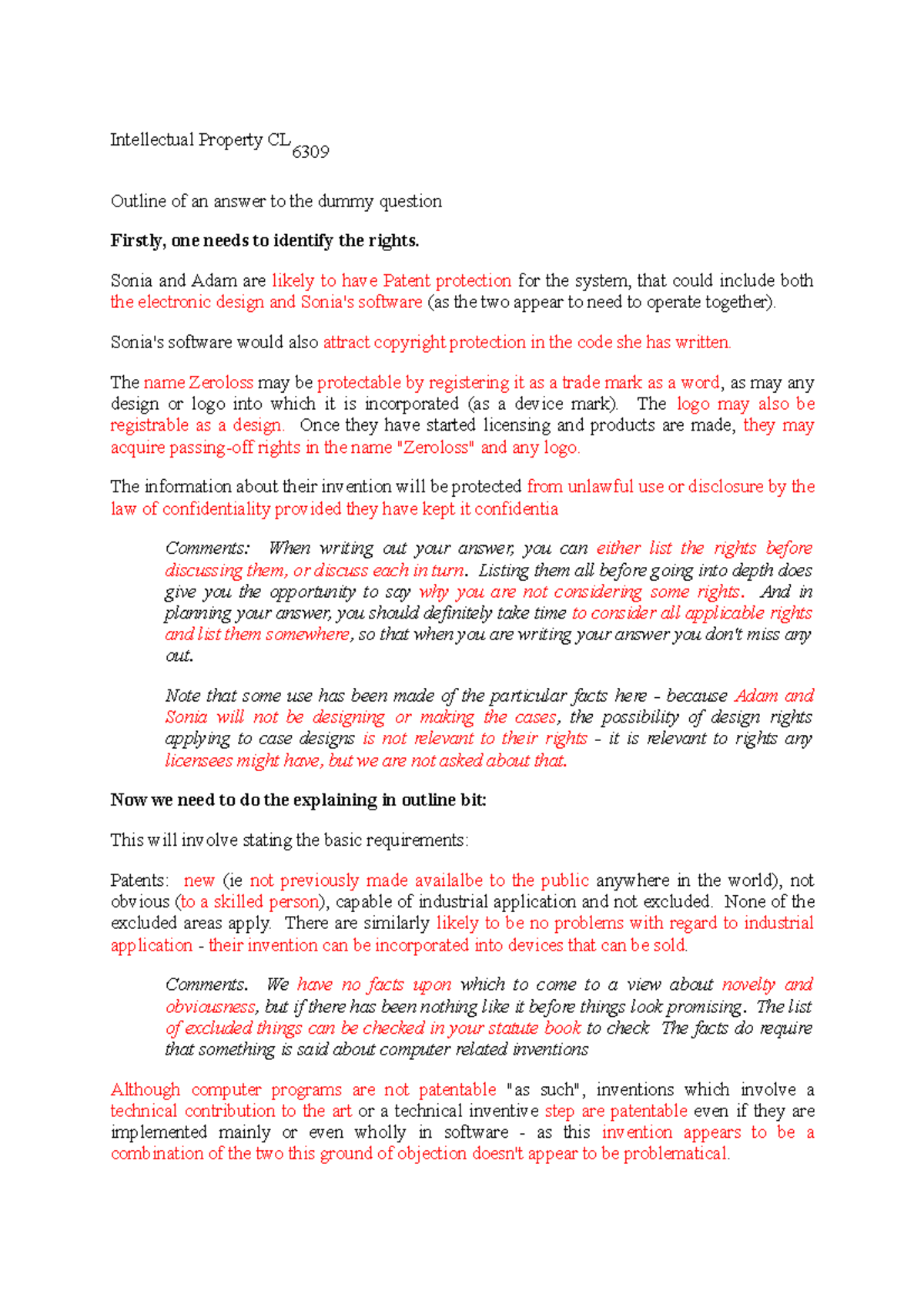 Dummyexamanswernotes Intellectual Property CL 6309 Outline of an