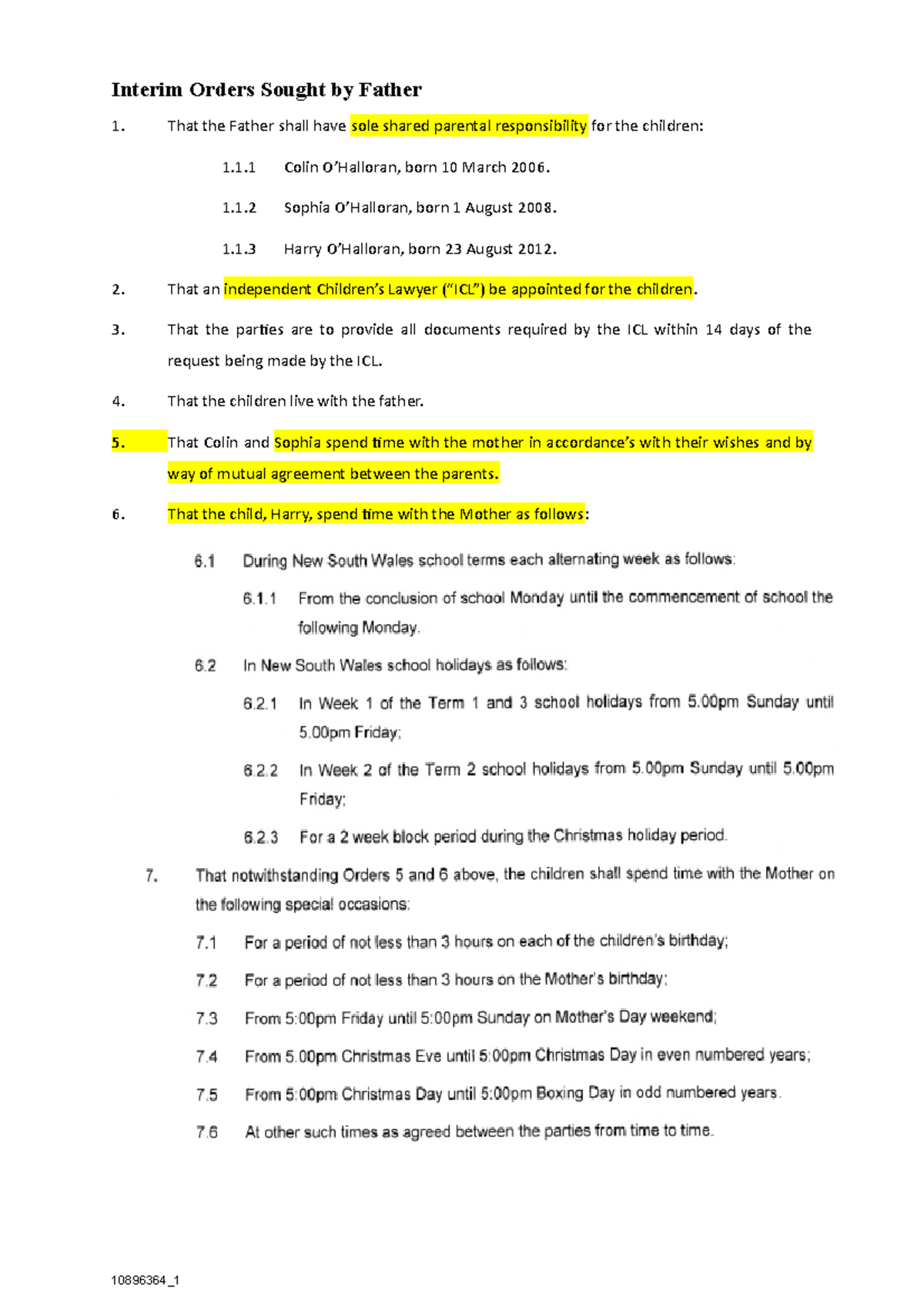 Interim Orders Sought By Father WIP Interim Orders Sought By Father