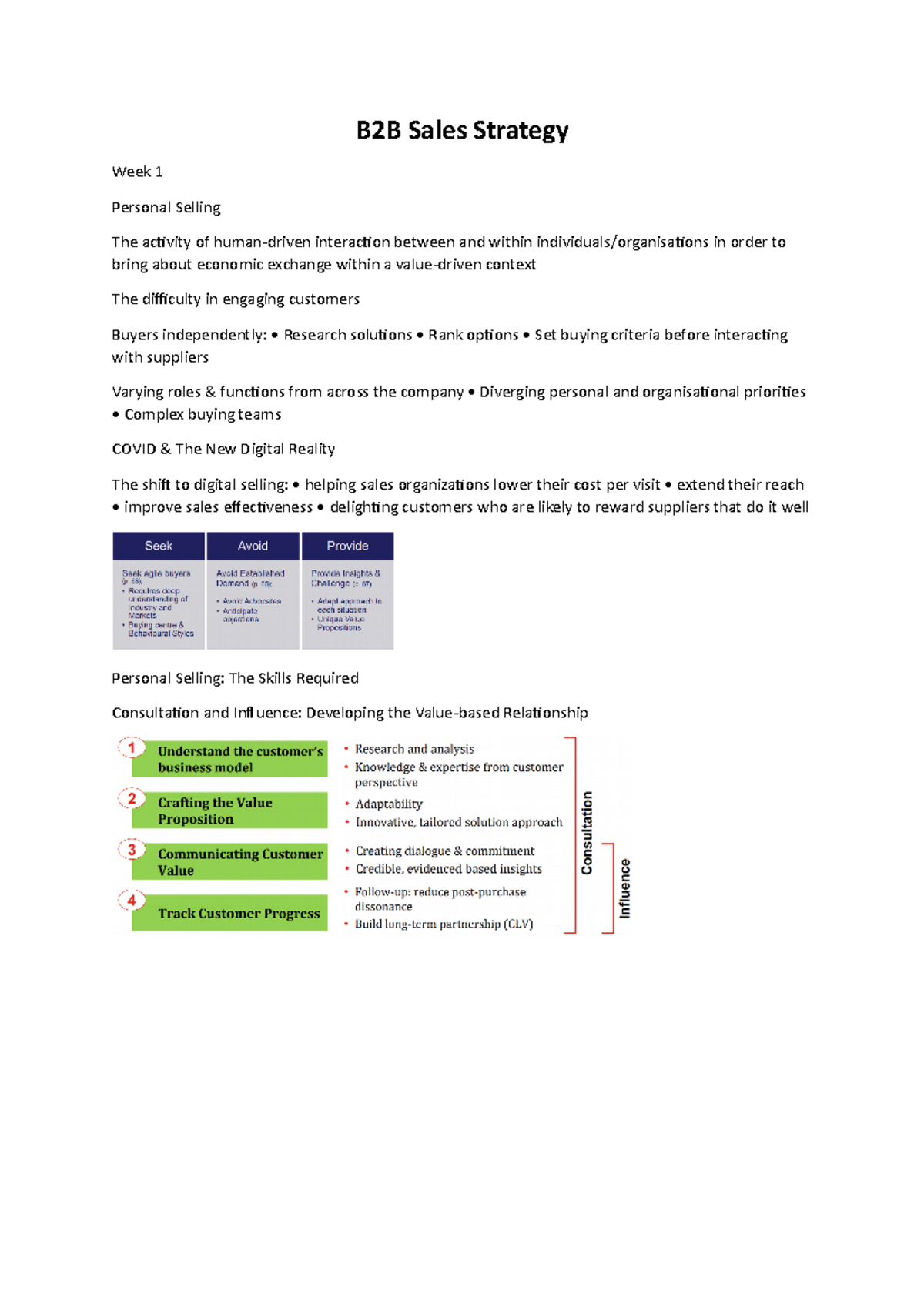 Notes - B2B Sales Strategy Week 1 Personal Selling The activity of ...