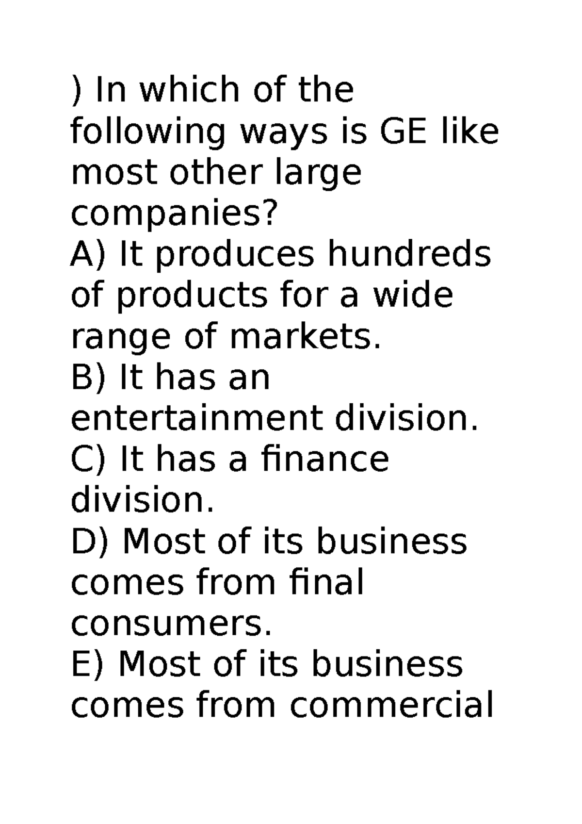 Aaaaaaa examples for exam ) In which of the following ways is GE