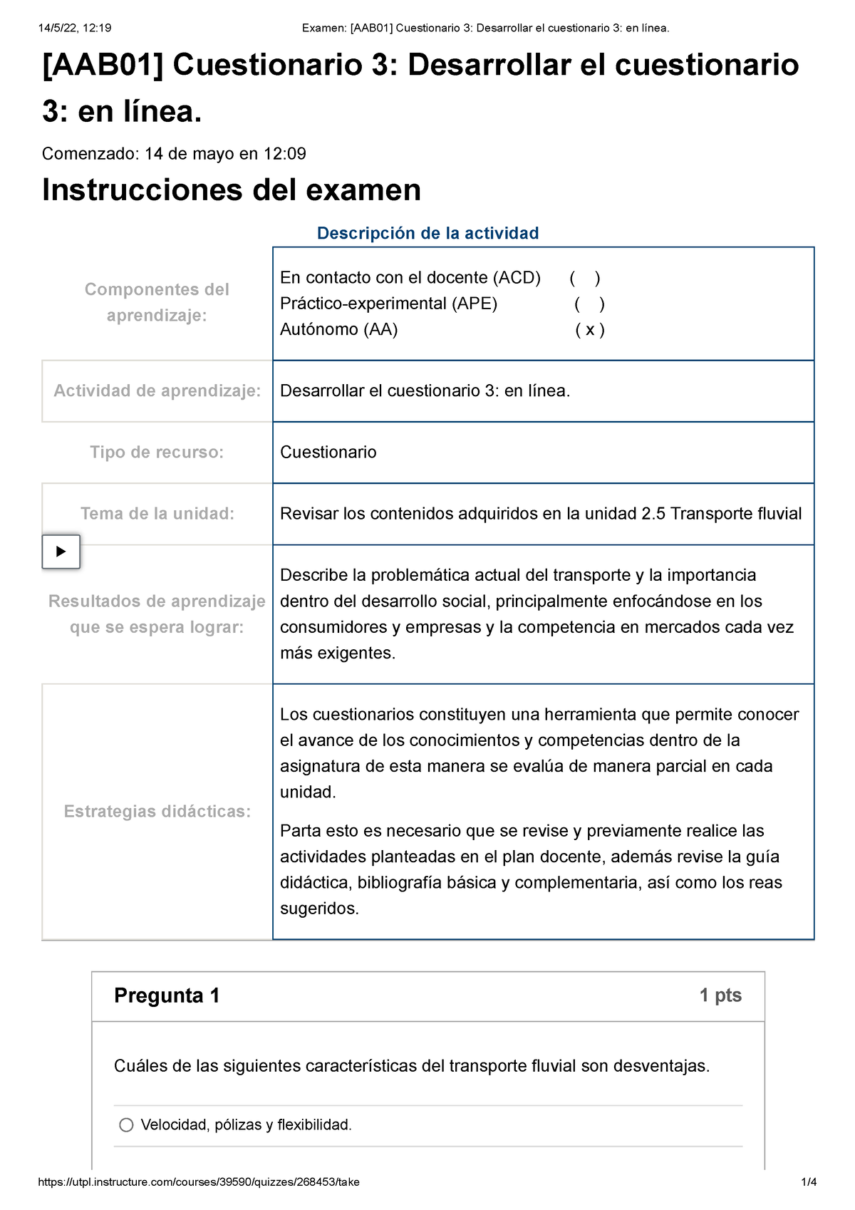 Examen [AAB01] Cuestionario 3 Desarrollar El Cuestionario 3 En Línea ...