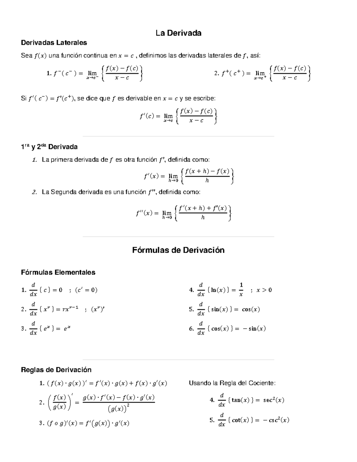 Formulas De Derivacion Studocu