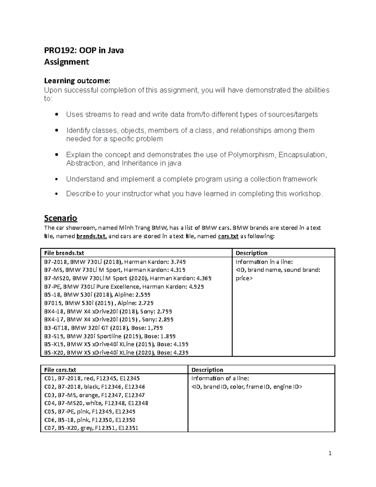 Assignment - đâsdada - PRO192: OOP in Java Assignment Learning outcome ...