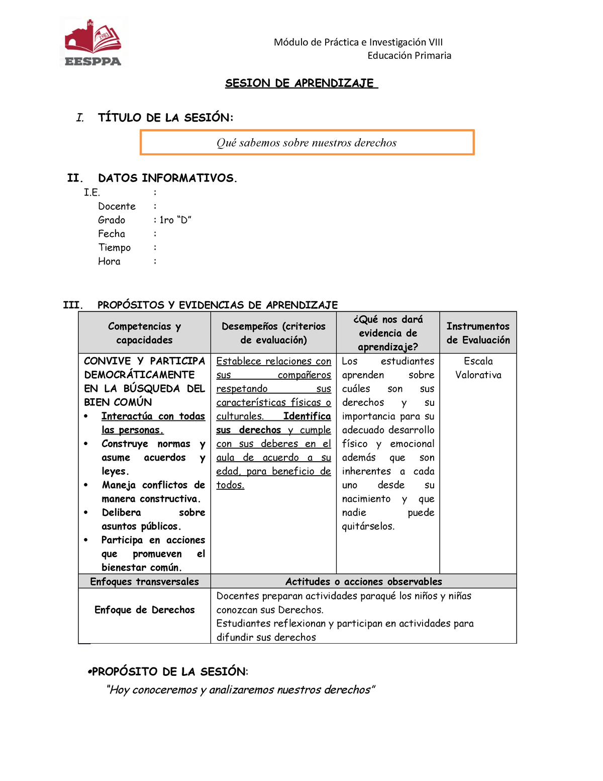 QUE Sabemos Sobre Nuestros Derechos - Educación Primaria SESION DE ...