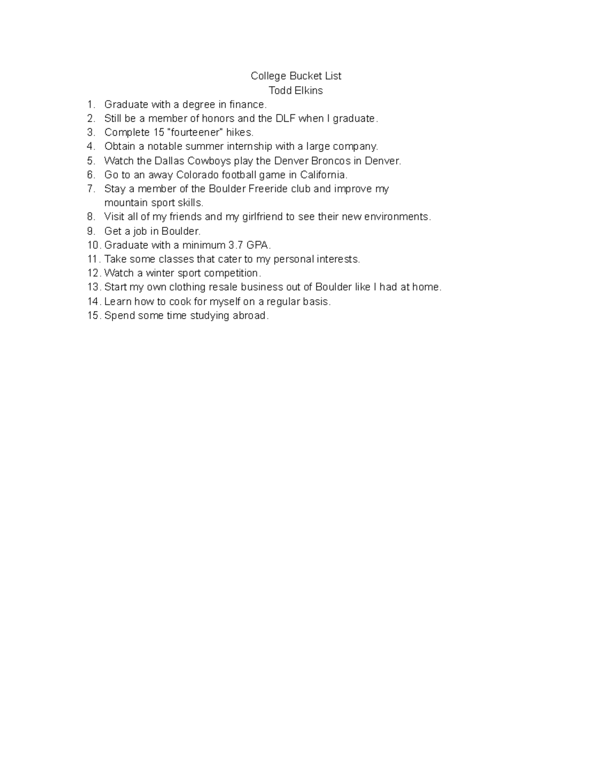 College Bucket List Assignment University of Texas College Bucket