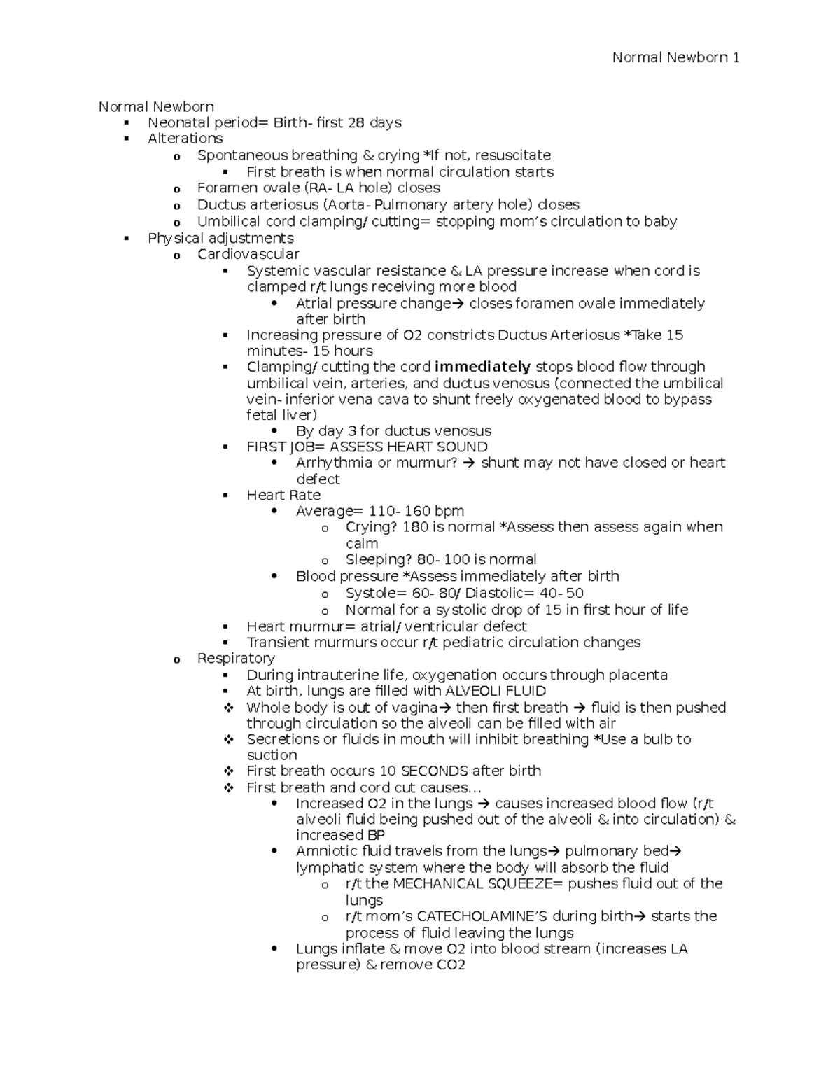 Normal Newborn - Lecture notes 1 - Normal Newborn Neonatal period ...