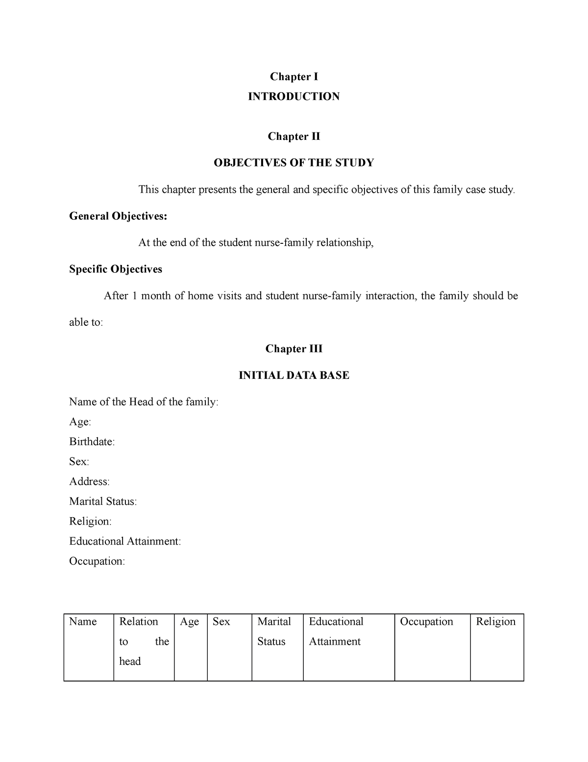 family case study format