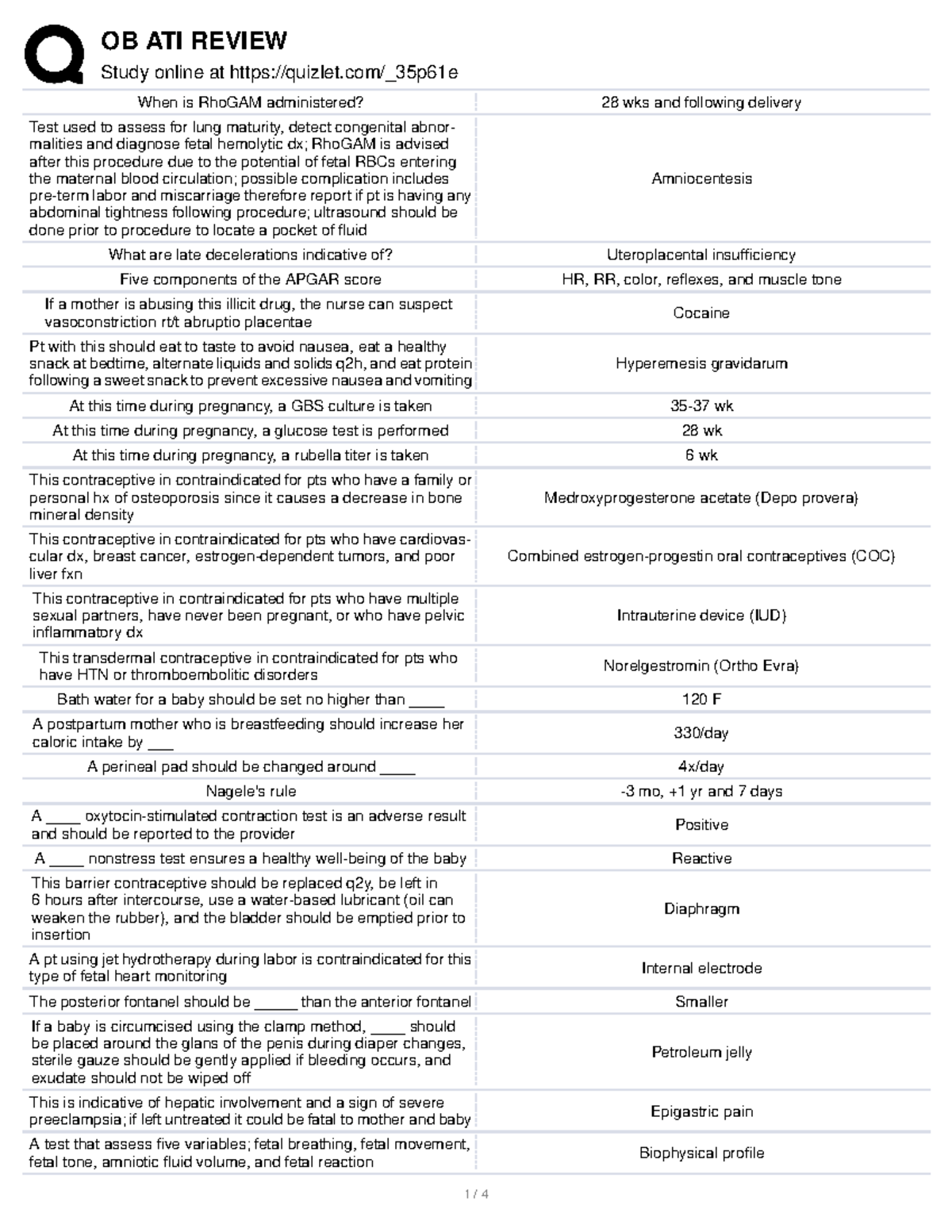 OB ATI Review - ATI - Study online at quizlet/_35p61e When is RhoGAM ...