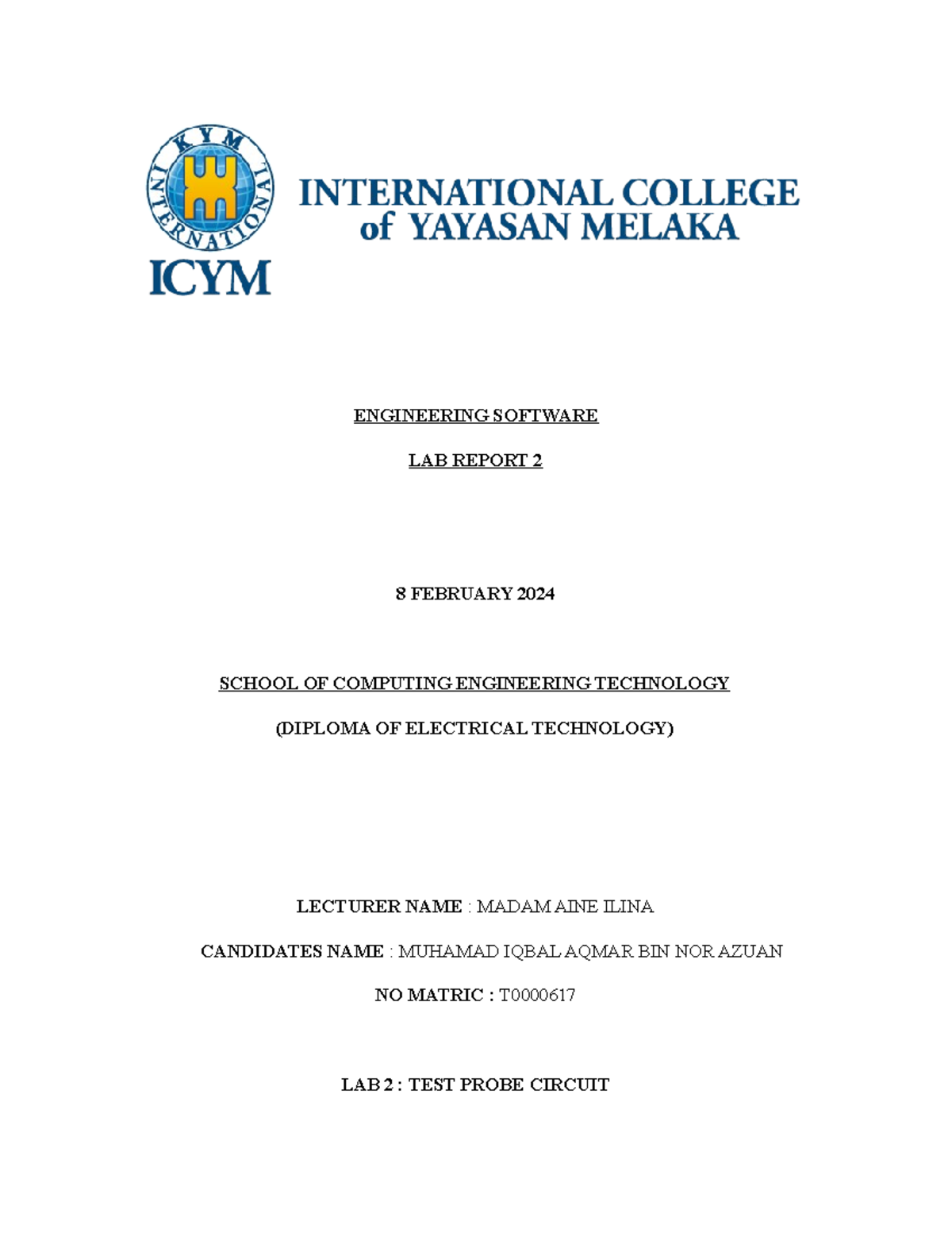 LAB 2 Iqbal - hehe - ENGINEERING SOFTWARE LAB REPORT 2 8 FEBRUARY 2024 ...
