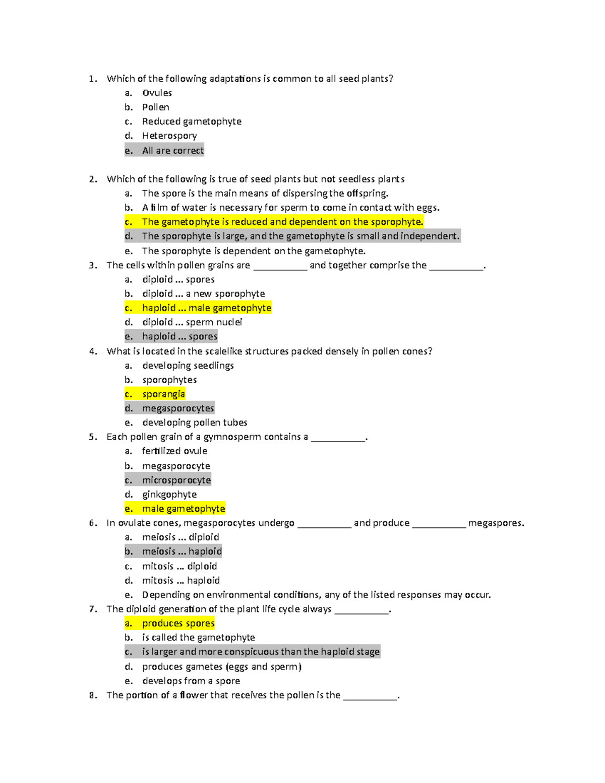 Exam 3 practice questions - Which of the following adaptations is ...