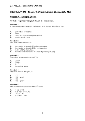 Chemistry C1&2 (Ver1) Questions - 2017 YEAR 11 CHEMISTRY UNIT ONE ...