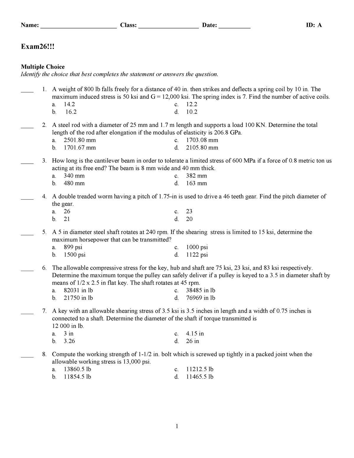 Exam26 - THIS IS an exam reviewer. - Name ...