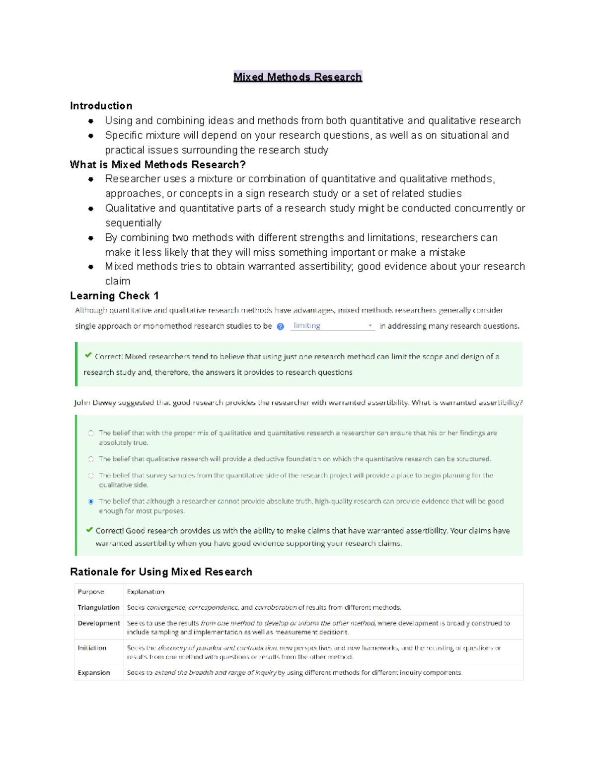 Introduction to Mixed Methods Research - Studocu