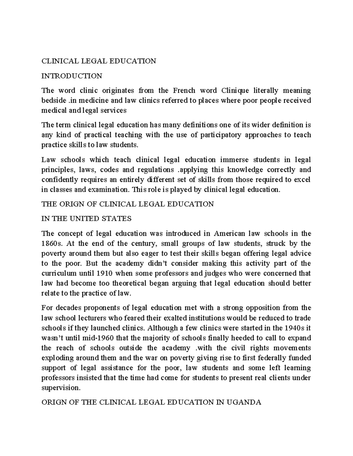 CLE GRP1 Presentation - CLINICAL LEGAL EDUCATION INTRODUCTION The word ...