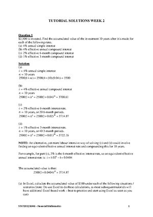 Week 9 - Lecture Notes - FINANCIAL MATHEMATICS STAT 2032 / STAT 6046 ...