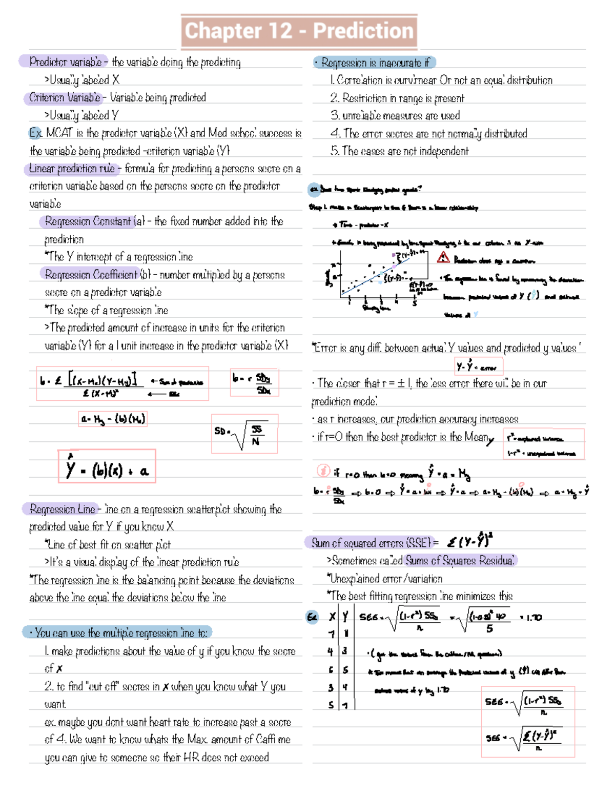 Chapter 12 - Prediction - Predictor variable - the variable doing the ...